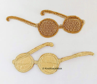 Hand Embroidered Glasses Applique with Antique Gold Zardozi Embroidery, Appliqué Patch, Spectacles Appliques